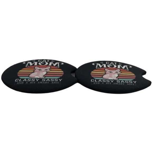 Car Coasters Cat Mom Classy Sassy a Bit Smart Assy Set of 2 Neoprene Absorbent - Picture 4 of 9